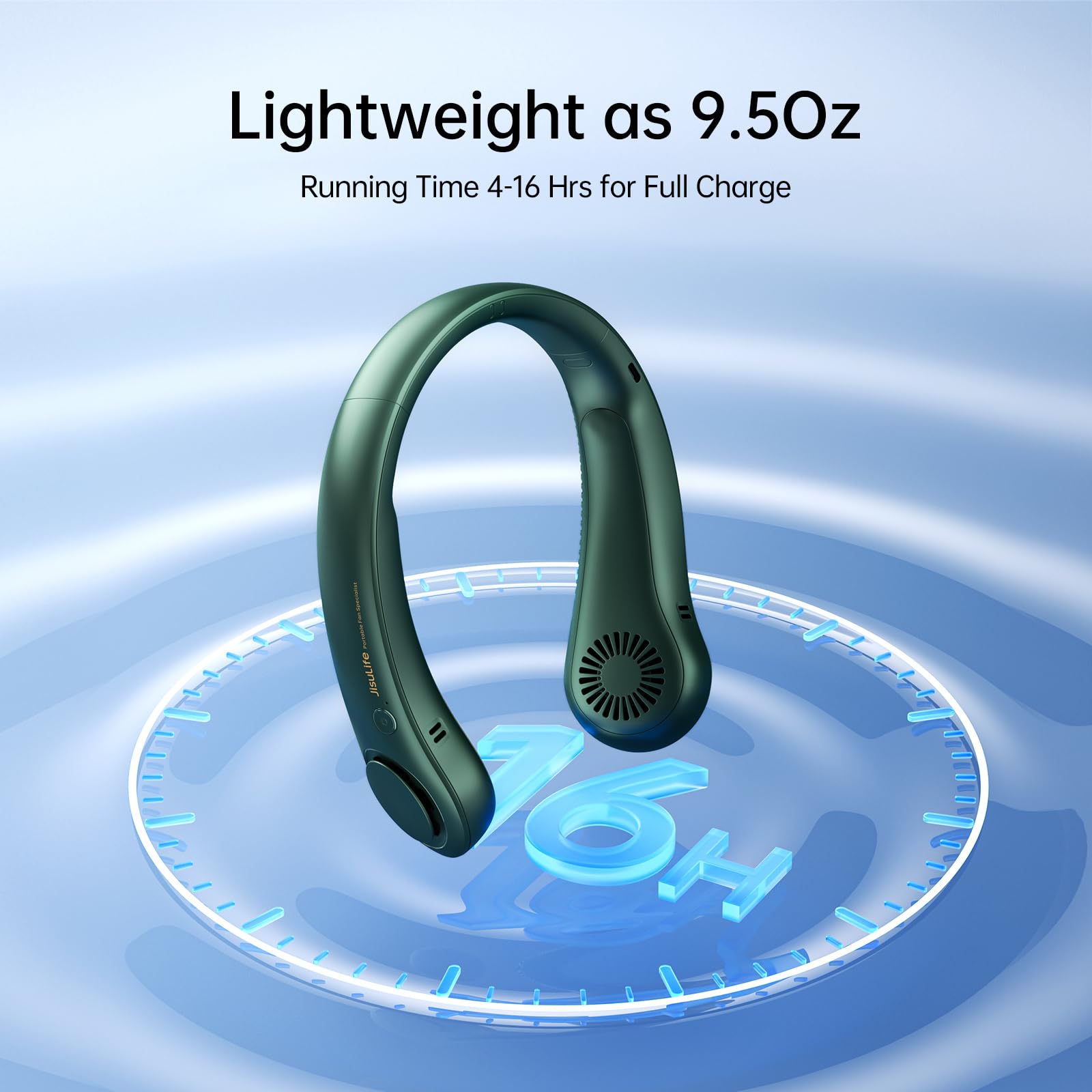 JISULIFE Portable Neck Fan, Hands Free Bladeless Fan, 5 Speeds, 4000 mAh Battery Operated Wearable Personal Fan, Twistable, Rechargeable, Gift for Women Men - Dark Green - eighttwentytwo92