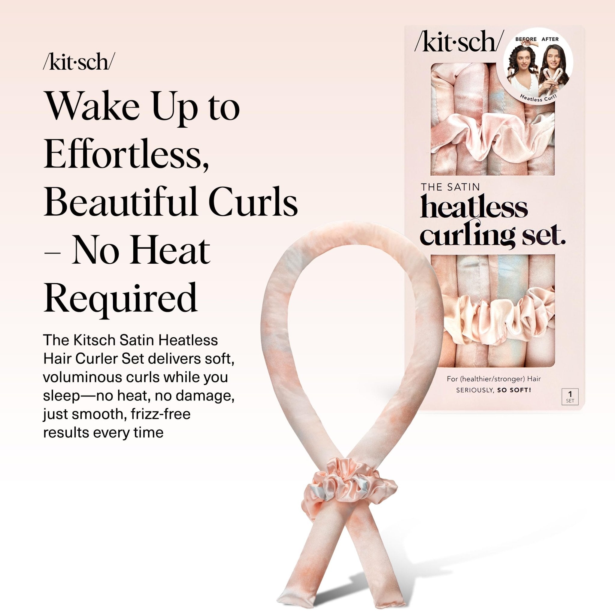 Kitsch Satin Heatless Curling Set – Heatless Curls Overnight with 34" Hair Curler & 2 Satin Scrunchies – Comfortable Hair Curlers to Sleep In for Frizz - Free, No Heat Damage Styling - Sunset Tie Dye - eighttwentytwo92