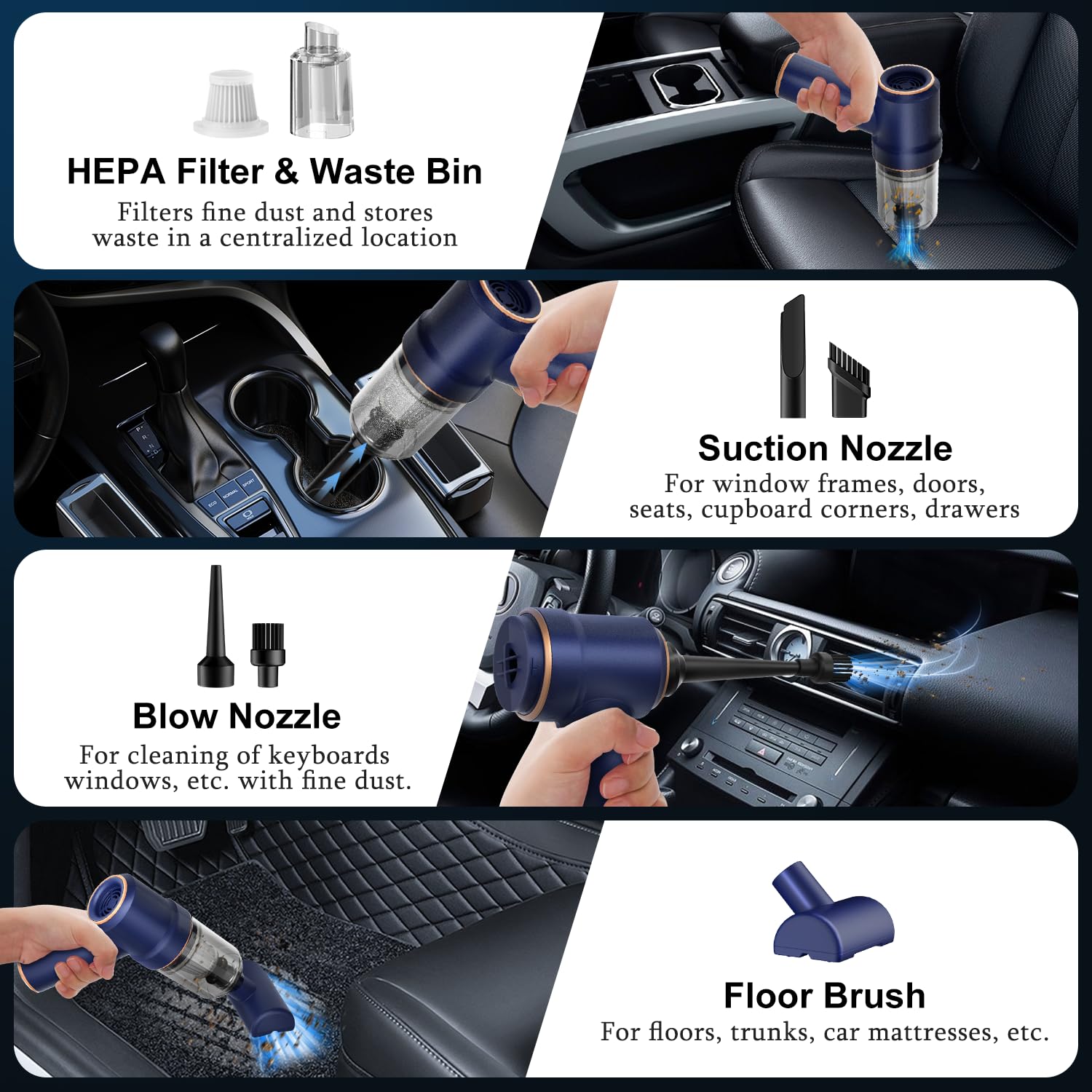 KMM Handheld Car Vacuum Cleaner, 9000Pa Vacuum Cleaner and Air Duster, 120W High Power Hand Held Vacuum with LED Light and Multi - Nozzles for Car, Home, Office, Pet - eighttwentytwo92