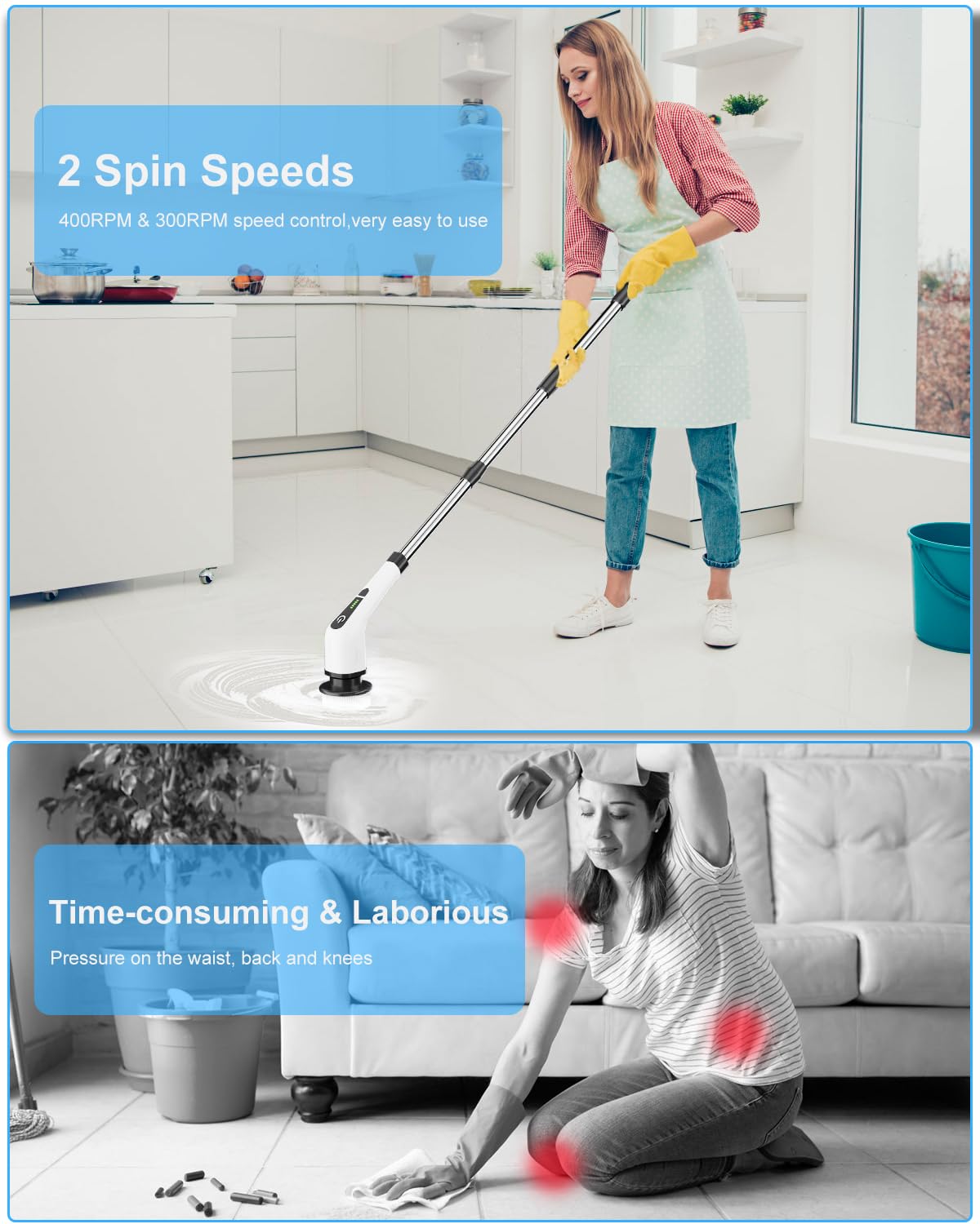 Leebein Electric Spin Scrubber, Cordless Cleaning Brush with 8 Replaceable Brush Heads, Tub and Floor Tile 360 Power Scrubber Dual Speed with Adjustable & Detachable Handle for Bathroom Kitchen Car - eighttwentytwo92