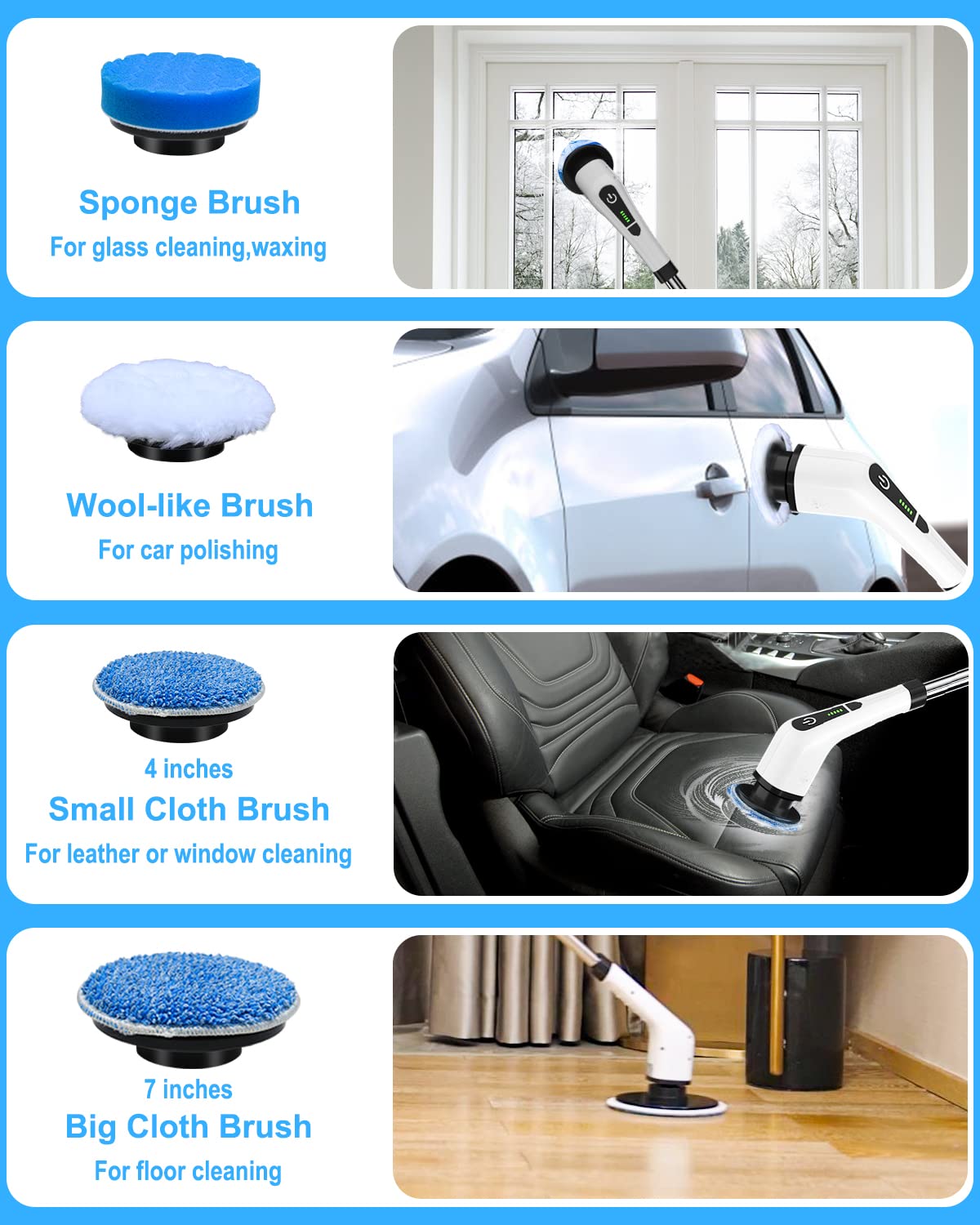 Leebein Electric Spin Scrubber, Cordless Cleaning Brush with 8 Replaceable Brush Heads, Tub and Floor Tile 360 Power Scrubber Dual Speed with Adjustable & Detachable Handle for Bathroom Kitchen Car - eighttwentytwo92