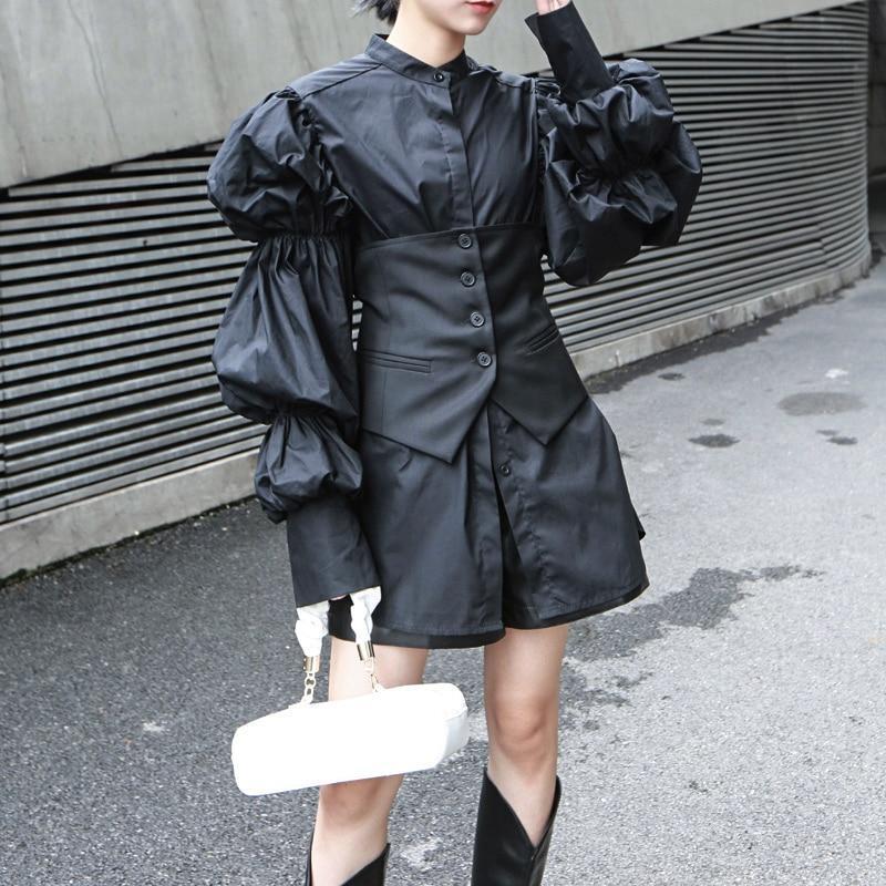 Akino High-Waisted Button Front Vest in Black