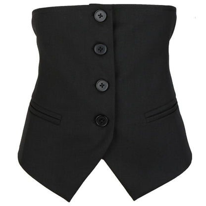 Akino High-Waisted Button Front Vest in Black