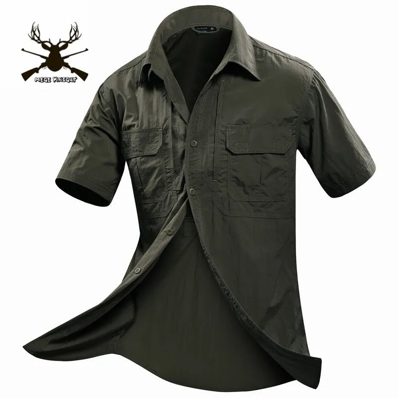 MEGE Summer Men Shirt Military Men Short Sleeve Shirt Casual Shirt Mens Brand Social Clothing Chemise Homme Camisa Masculina 2XL - eighttwentytwo92
