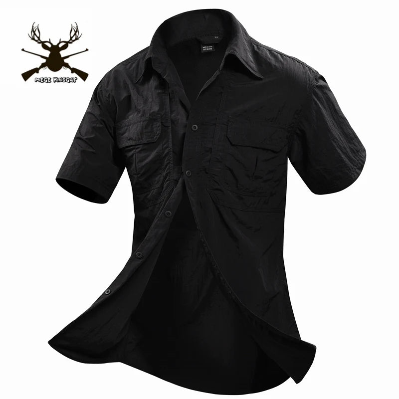 MEGE Summer Men Shirt Military Men Short Sleeve Shirt Casual Shirt Mens Brand Social Clothing Chemise Homme Camisa Masculina 2XL - eighttwentytwo92