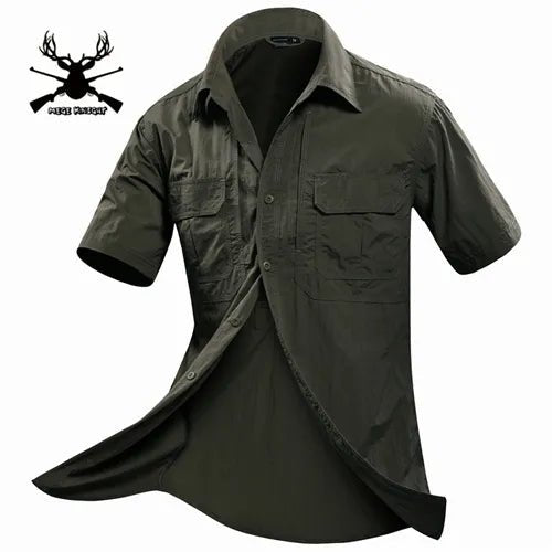 MEGE Summer Men Shirt Military Men Short Sleeve Shirt Casual Shirt Mens Brand Social Clothing Chemise Homme Camisa Masculina 2XL - eighttwentytwo92