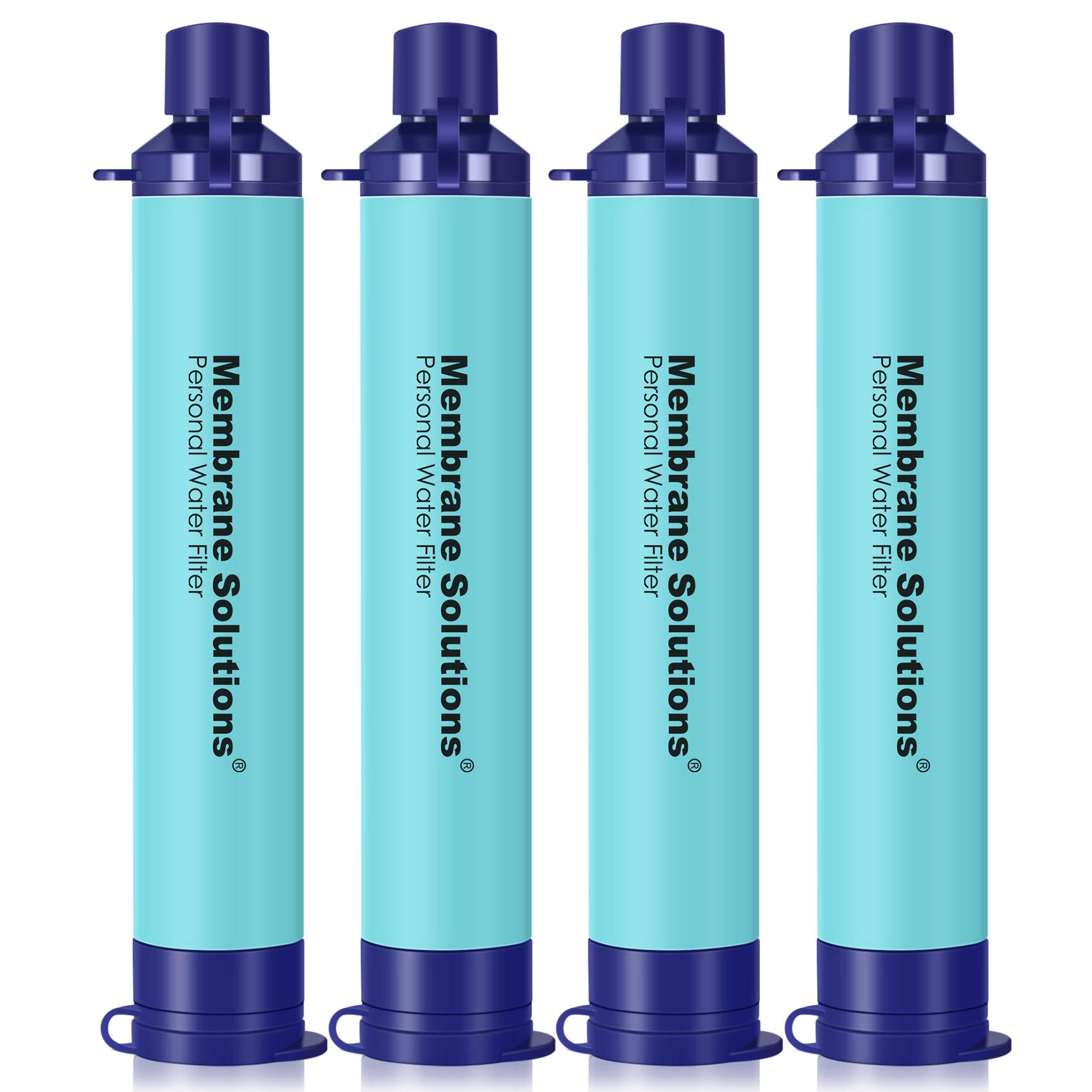 Membrane Solutions Personal Water Filter, Survival Filtration Straw Portable Gear, Emergency Preparedness, Supply for Drinking Hiking Camping Travel Hunting Fishing Team Family Outing (Blue, 4 Pack) - eighttwentytwo92