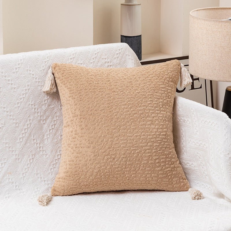 Milk Tea Yellow Textured Velvet Tassel Pillow Covers – Set of 2 (45×45cm) - eighttwentytwo92