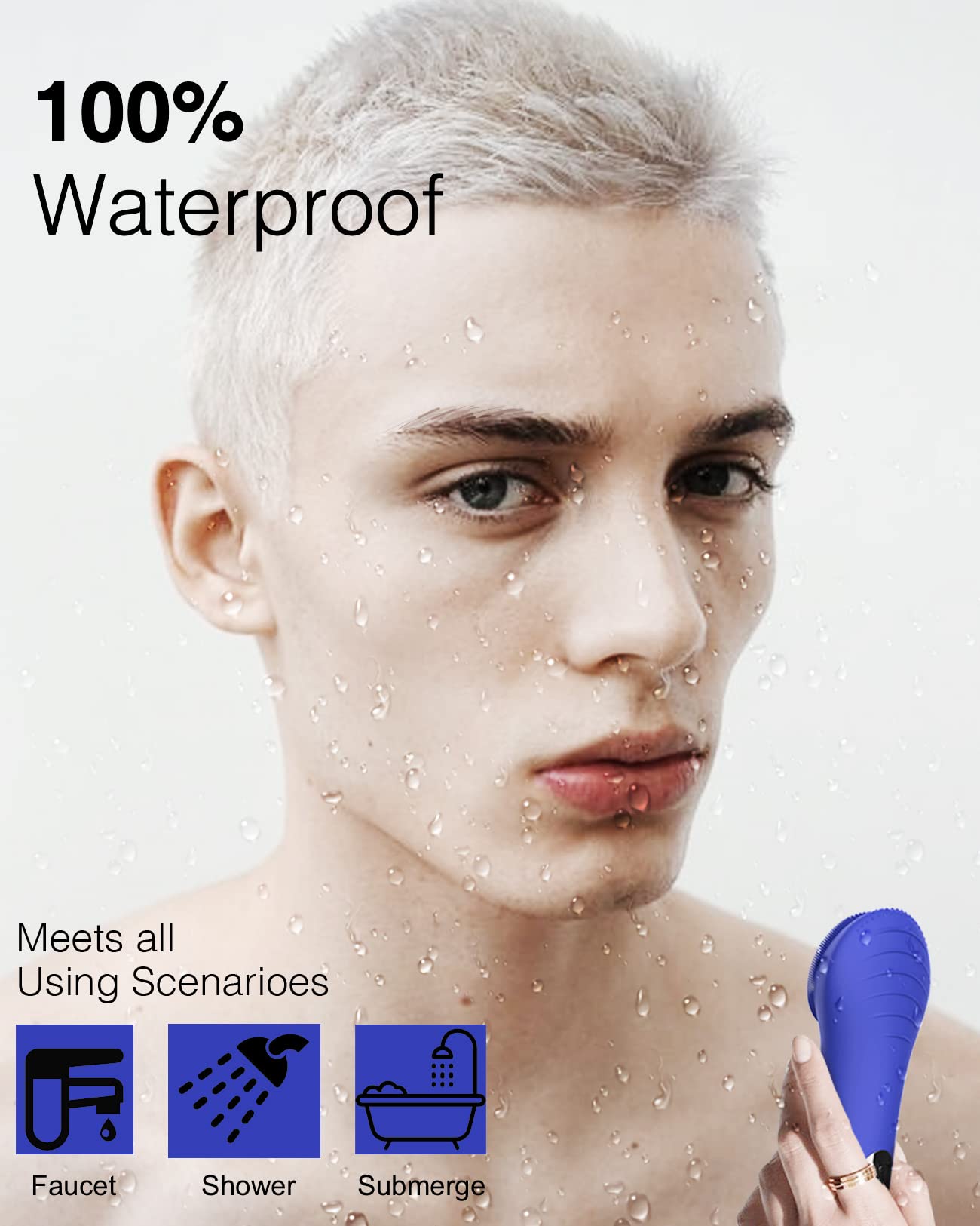 NågraCoola CLIE Facial Cleansing Brush, Waterproof and Rechargeable Face Scrub Brush for Men & Women, Cleansing, Exfoliating and Massaging, Electric Face Scrubber - Blue - eighttwentytwo92