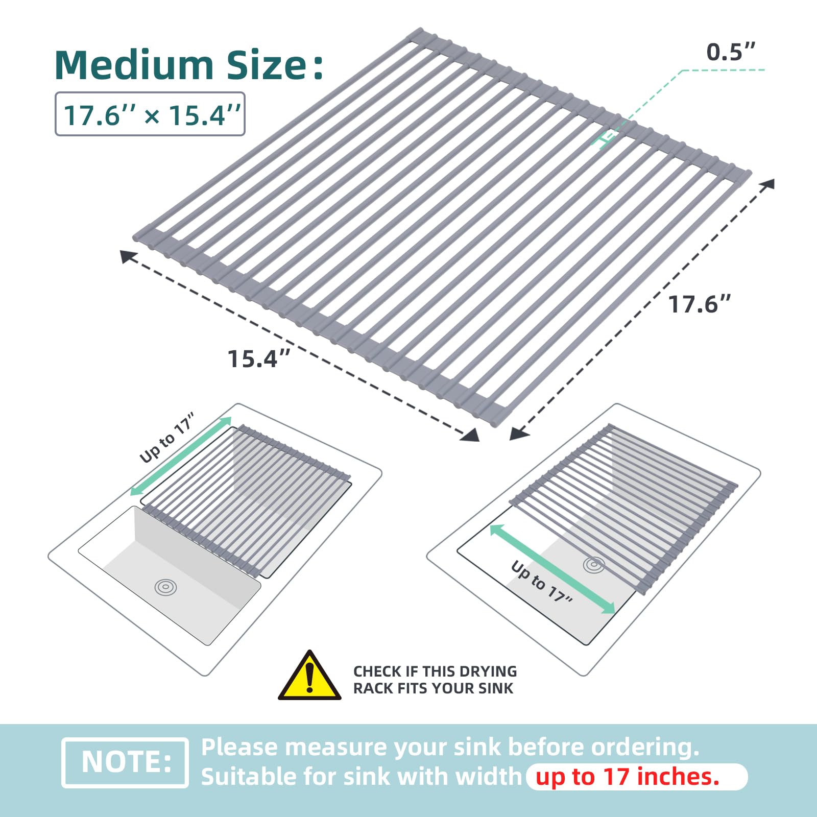 Ohuhu Over Sink Dish Drying Rack, Silicone Wrapped 17.6" W x 15.4" L Large Over The Sink Roll Up Dish Drainer - Foldable Sink Drying Rack Rolling Drain Mats Anti - Slip Multipurpose for Kitchen Counter - eighttwentytwo92