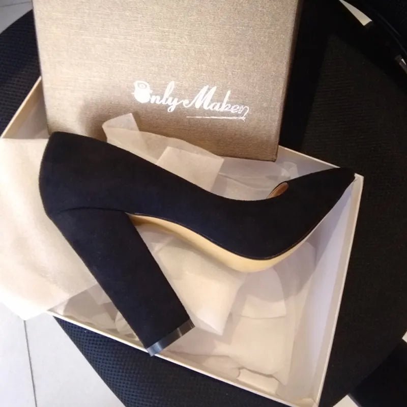 Onlymaker Women's Pointed Toe Block Heel Pump - eighttwentytwo92