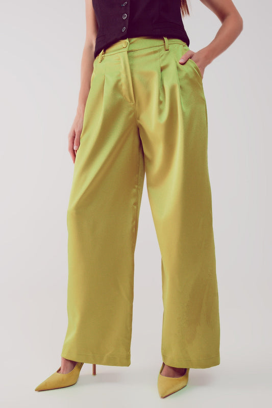 Make a bold statement with our Acid Lime Palazzo Pleated Pants.