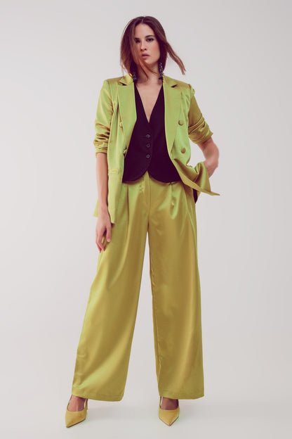 Make a bold statement with our Acid Lime Palazzo Pleated Pants.