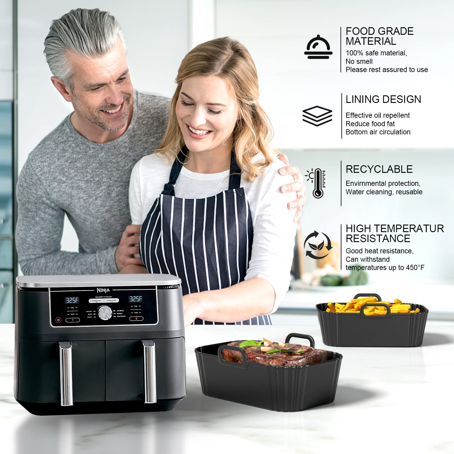 PINTAUR Silicone Air Fryer Liners 2 Pack, Reusable Liners Compatible for Ninja Foodi DZ201, DZ401, DZ550, COSORI, Chefman, Instant Air Fryer, and 6 - in - 1 8 - 10QT Air Fryer Baskets - eighttwentytwo92