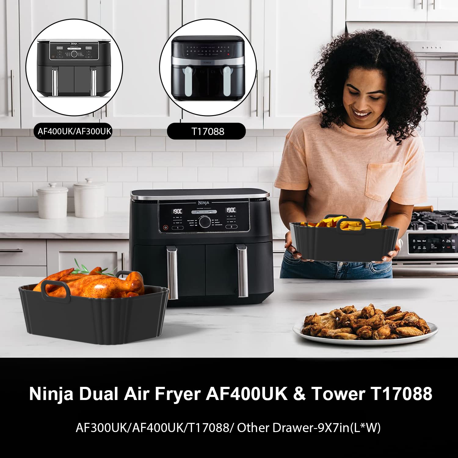 PINTAUR Silicone Air Fryer Liners 2 Pack, Reusable Liners Compatible for Ninja Foodi DZ201, DZ401, DZ550, COSORI, Chefman, Instant Air Fryer, and 6 - in - 1 8 - 10QT Air Fryer Baskets - eighttwentytwo92