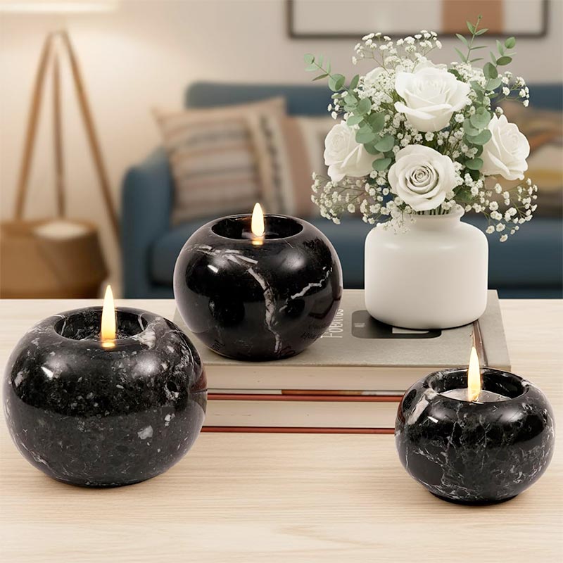 Polished Marble Tealight Candle Holders – Set of 3 Elegant Stone Decor - eighttwentytwo92