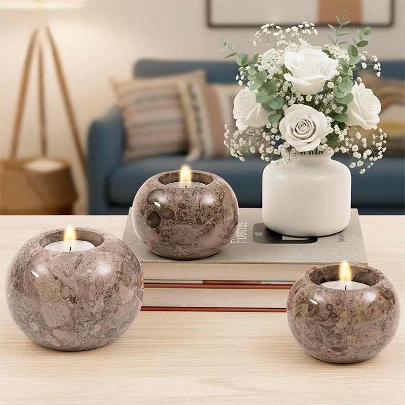 Polished Marble Tealight Candle Holders – Set of 3 Elegant Stone Decor - eighttwentytwo92