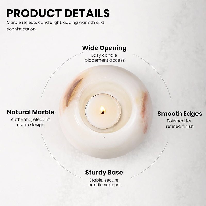 Polished Marble Tealight Candle Holders – Set of 3 Elegant Stone Decor - eighttwentytwo92
