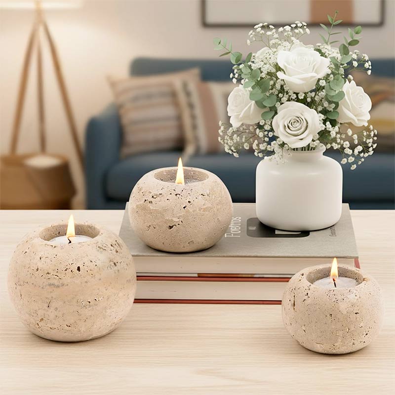 Polished Marble Tealight Candle Holders – Set of 3 Elegant Stone Decor - eighttwentytwo92