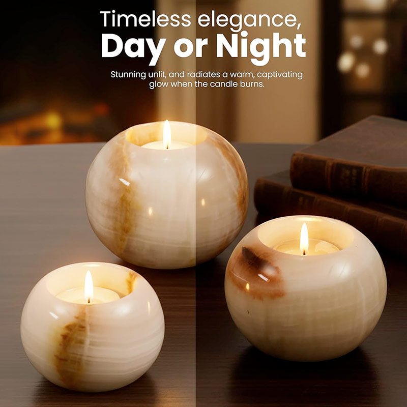 Polished Marble Tealight Candle Holders – Set of 3 Elegant Stone Decor - eighttwentytwo92