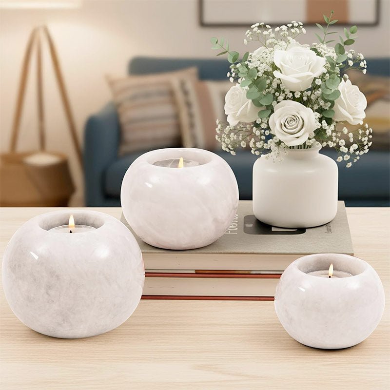 Polished Marble Tealight Candle Holders – Set of 3 Elegant Stone Decor - eighttwentytwo92