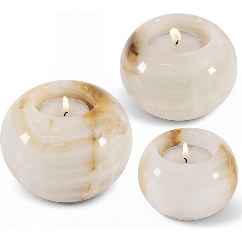 Polished Marble Tealight Candle Holders – Set of 3 Elegant Stone Decor - eighttwentytwo92