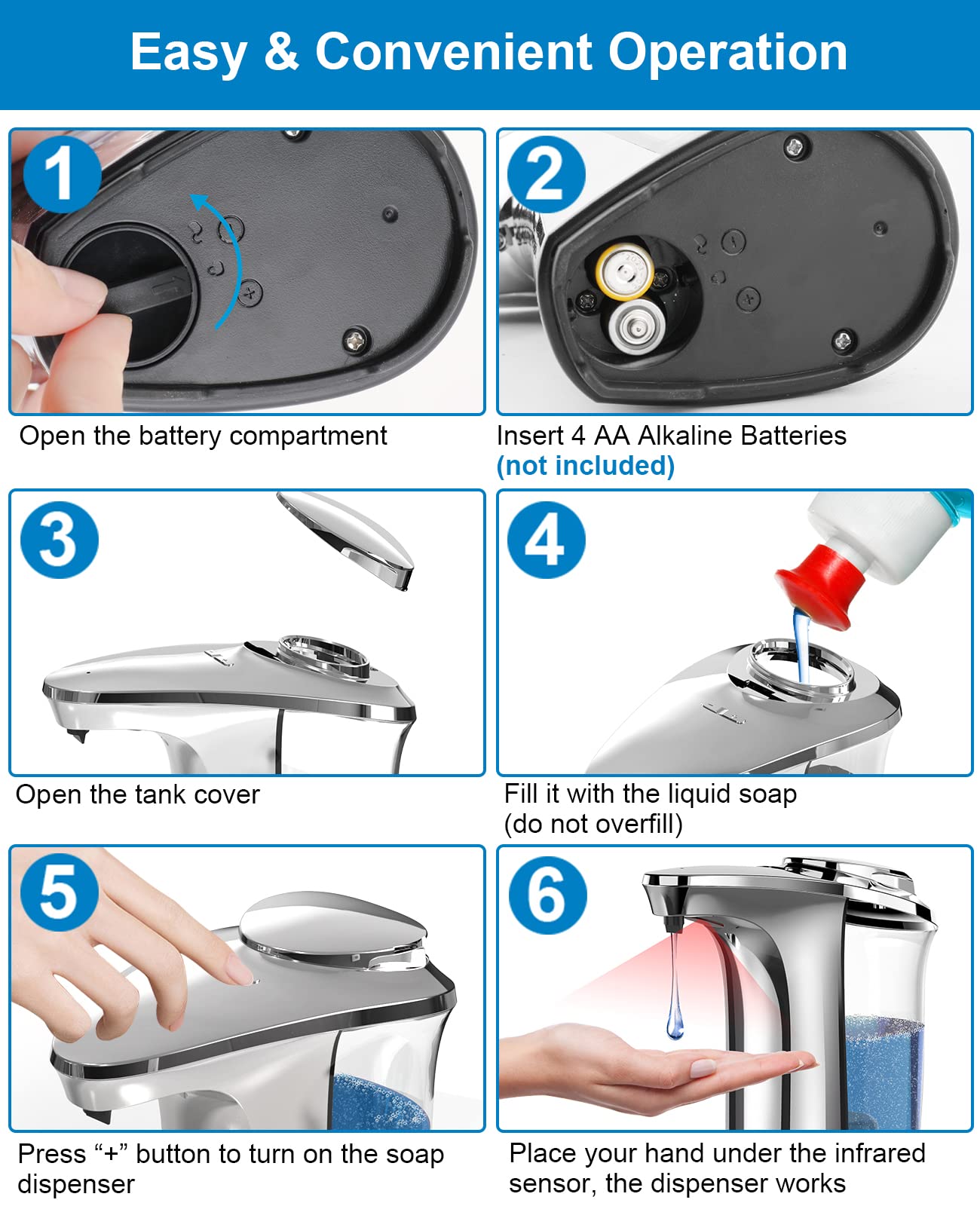 PZOTRUF Automatic Soap Dispenser, Touchless Dish Soap Dispenser 17oz/500ml with Infrared Sensor, 5 Adjustable Soap Levels, Liquid Dispenser for Bathroom Kitchen (Silver) - eighttwentytwo92