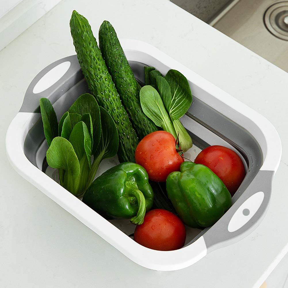 QiMH Collapsible Cutting Board - Foldable Multi - function Dish Tub - Washing and Draining Veggies Fruits Food Grade Sink Storage Basket(8.5 Quart) - New Kitchen and Camping Essentials(Knife Included) - eighttwentytwo92