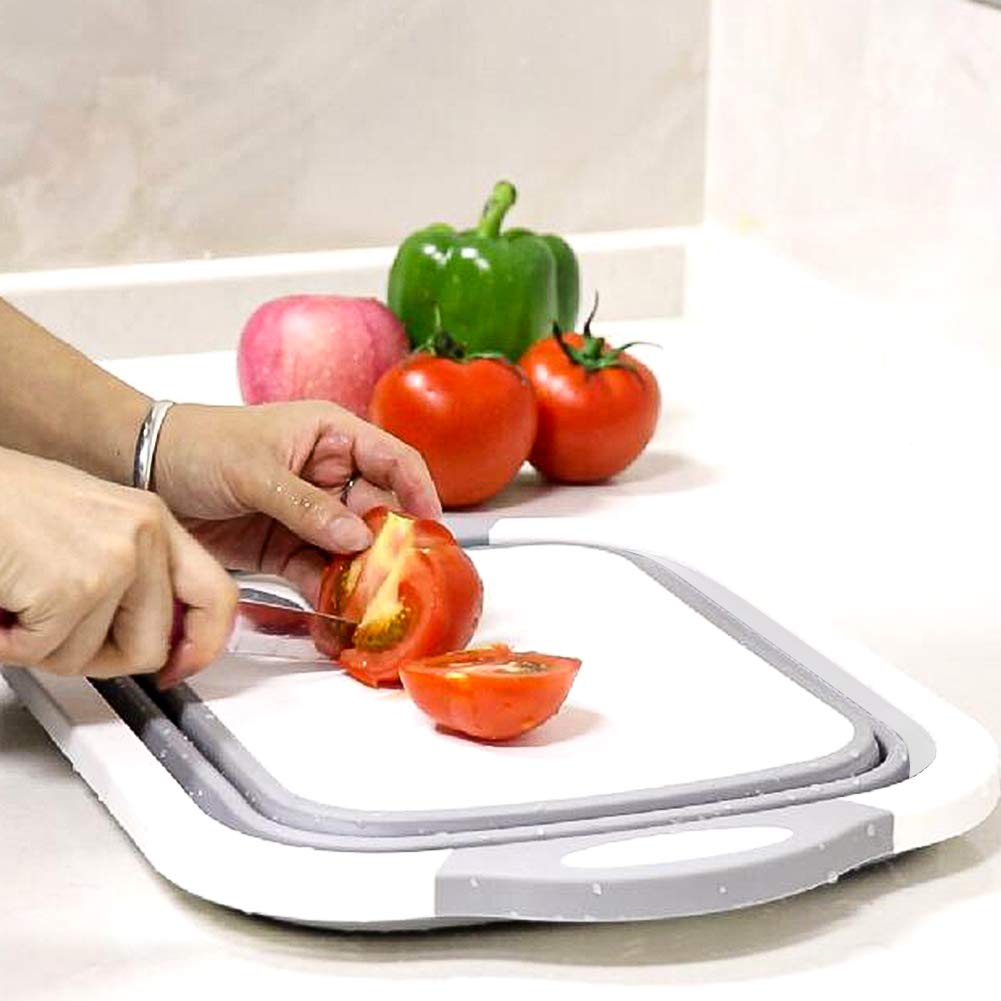 QiMH Collapsible Cutting Board - Foldable Multi - function Dish Tub - Washing and Draining Veggies Fruits Food Grade Sink Storage Basket(8.5 Quart) - New Kitchen and Camping Essentials(Knife Included) - eighttwentytwo92