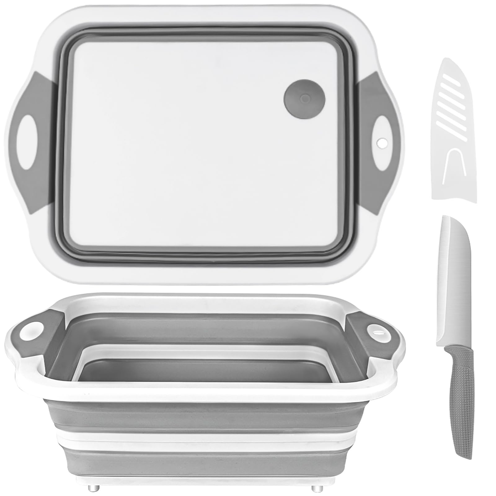 QiMH Collapsible Cutting Board - Foldable Multi - function Dish Tub - Washing and Draining Veggies Fruits Food Grade Sink Storage Basket(8.5 Quart) - New Kitchen and Camping Essentials(Knife Included) - eighttwentytwo92