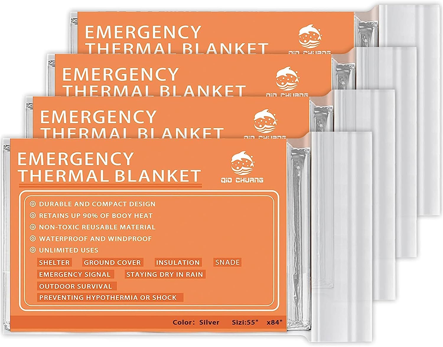 QIO CHUANG Emergency Mylar Thermal Blankets - Space Blanket Survival kit Camping Blanket (4 - Pack). Perfect for Outdoors, Hiking, Survival, Bug Out Bag ，Marathons or First Aid 1 - eighttwentytwo92