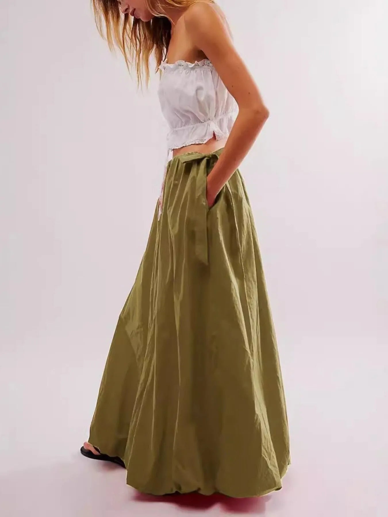 Side Bow Maxi Skirt with Pockets - eighttwentytwo92