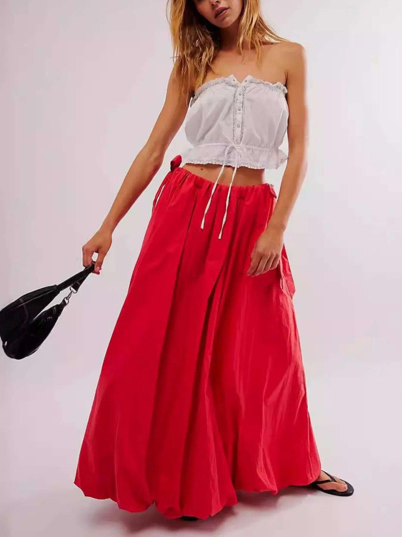 Side Bow Maxi Skirt with Pockets - eighttwentytwo92