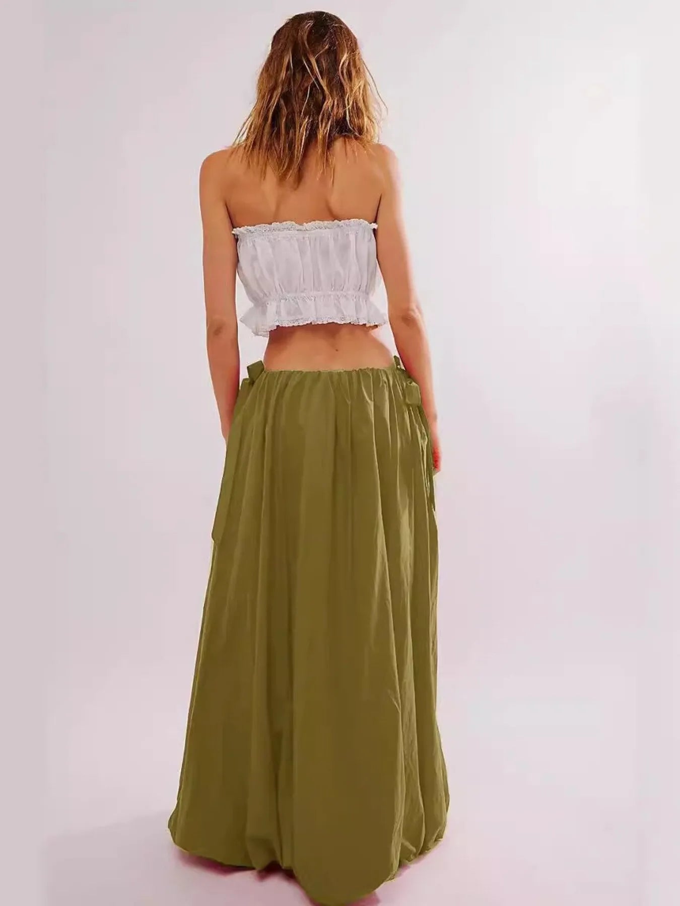 Side Bow Maxi Skirt with Pockets - eighttwentytwo92