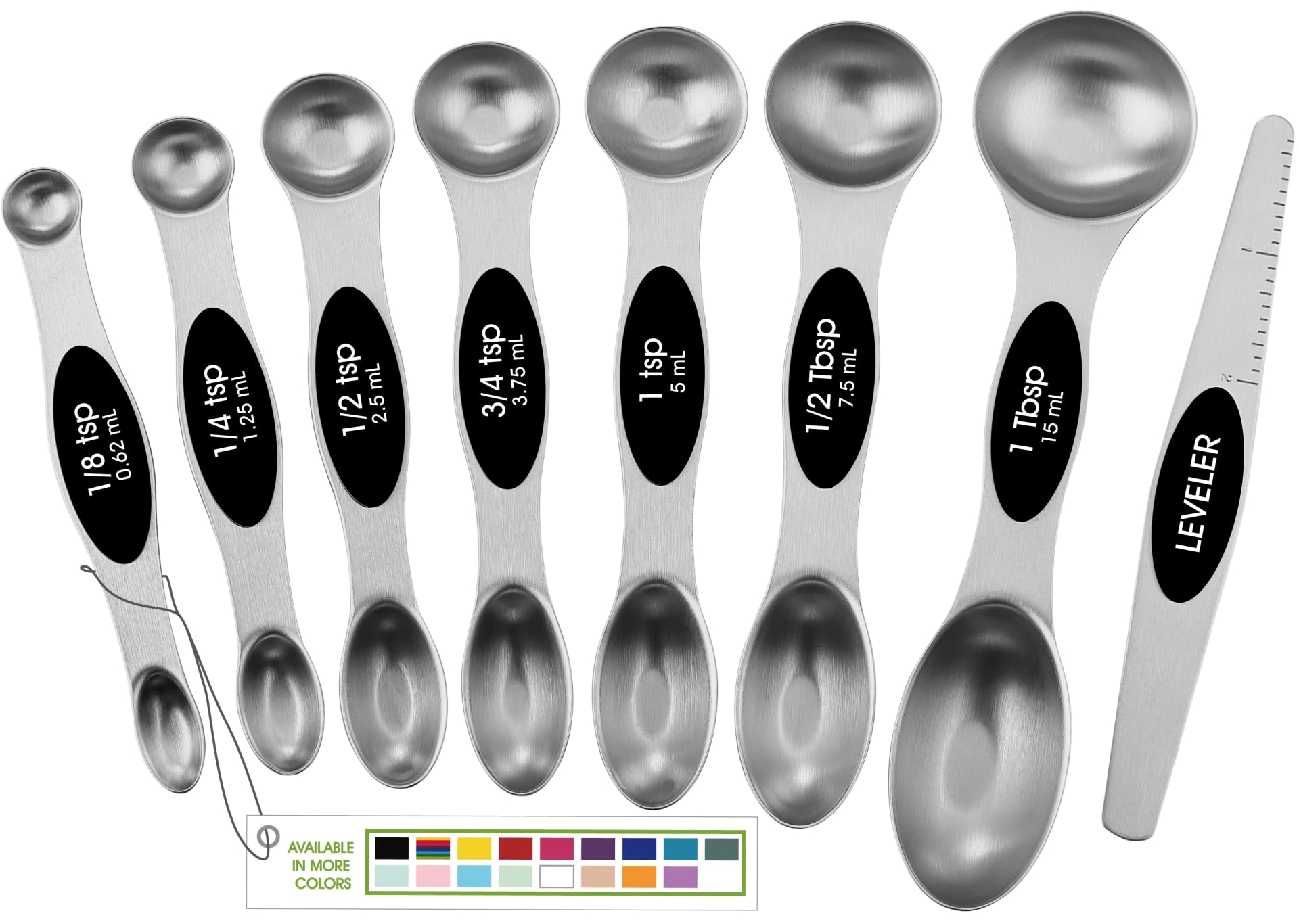 Spring Chef Stainless Steel Magnetic Measuring Spoons Set with Strong N45 Magnets, Heavy Duty Metal Kitchen Gadgets for Baking & Cooking, Fits in Most Kitchen Spice Jars, Set of 8 with Leveler, Black - eighttwentytwo92