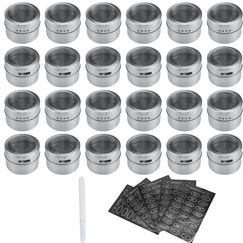 Stainless Steel Magnetic Spice Jars with Clear Lids & Labels – Space - Saving Magnetic Spice Containers - eighttwentytwo92
