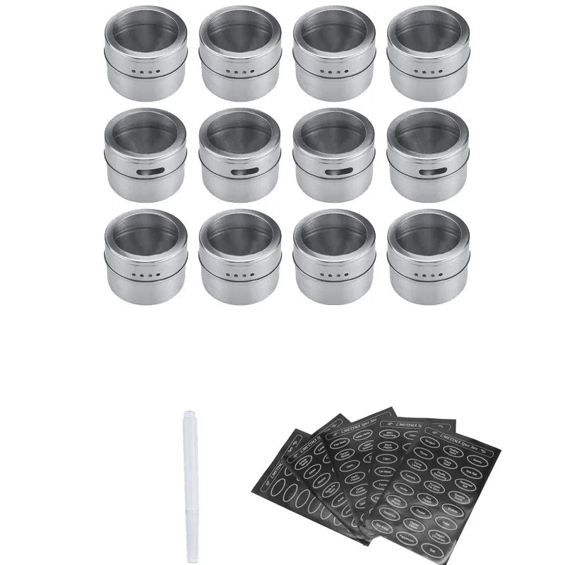 Stainless Steel Magnetic Spice Jars with Clear Lids & Labels – Space - Saving Magnetic Spice Containers - eighttwentytwo92