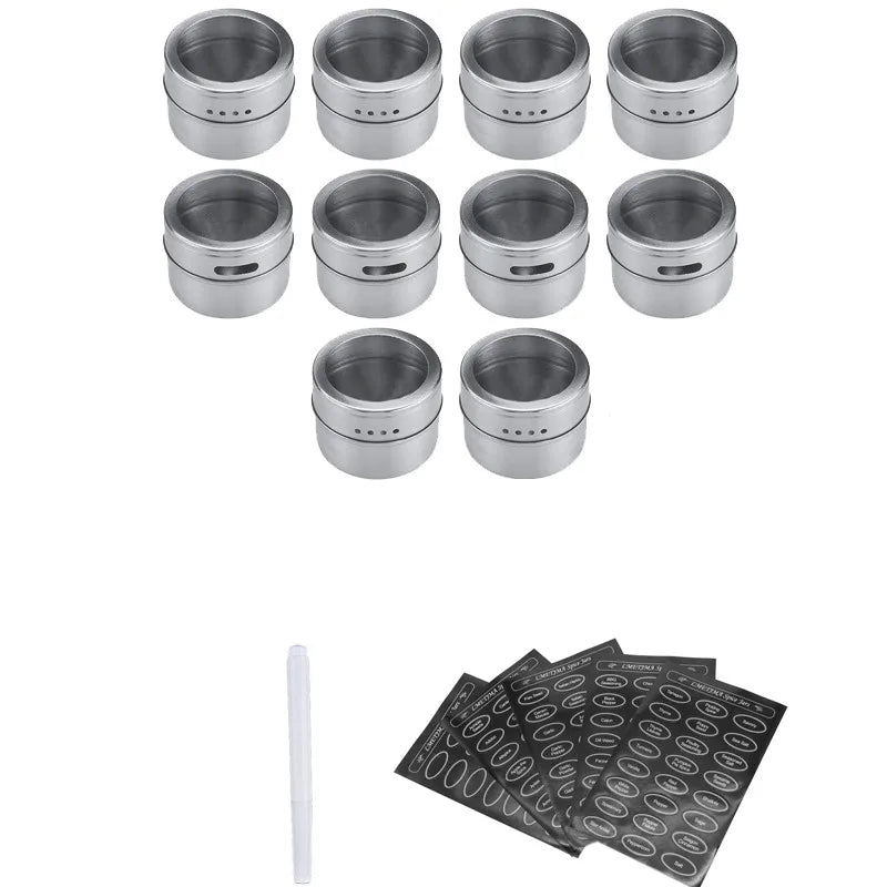 Stainless Steel Magnetic Spice Jars with Clear Lids & Labels – Space - Saving Magnetic Spice Containers - eighttwentytwo92