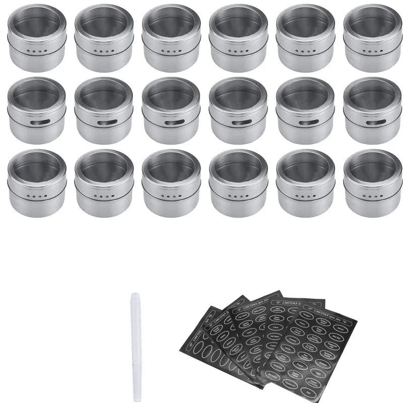 Stainless Steel Magnetic Spice Jars with Clear Lids & Labels – Space - Saving Magnetic Spice Containers - eighttwentytwo92