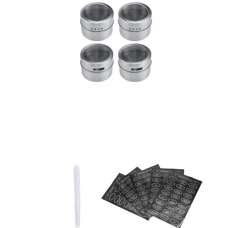 Stainless Steel Magnetic Spice Jars with Clear Lids & Labels – Space - Saving Magnetic Spice Containers - eighttwentytwo92