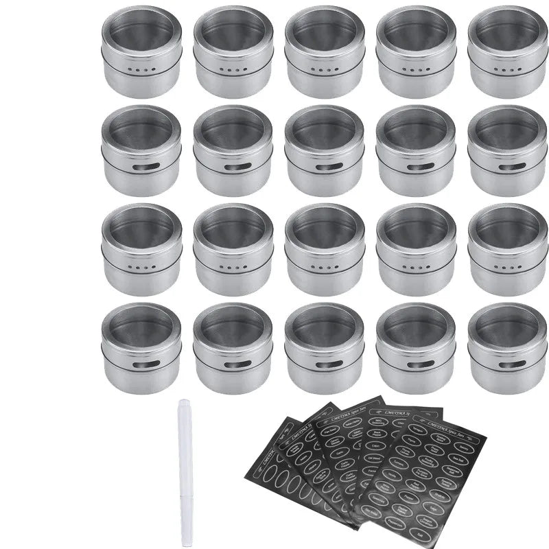 Stainless Steel Magnetic Spice Jars with Clear Lids & Labels – Space - Saving Magnetic Spice Containers - eighttwentytwo92