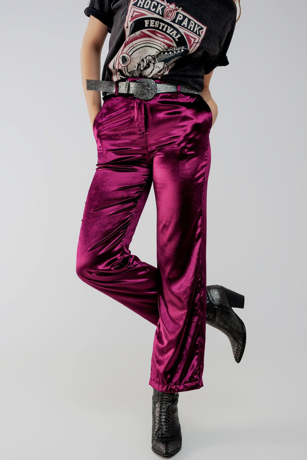 Straight Leg Velvet Pants in Purple