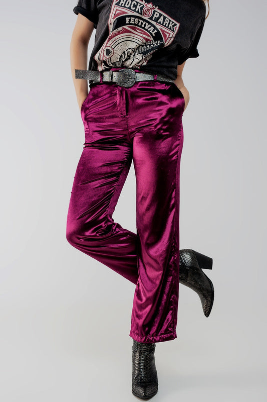 Straight Leg Velvet Pants in Purple