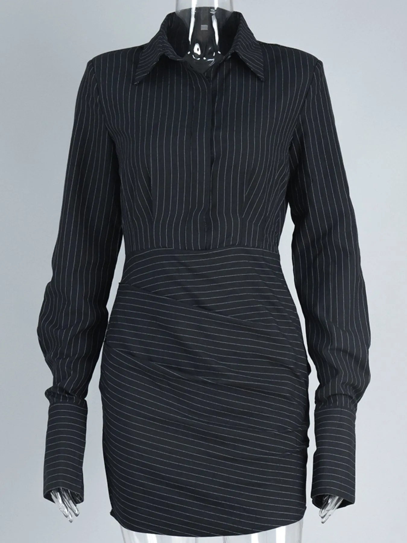 Striped Long Sleeve Shirt Dress - eighttwentytwo92