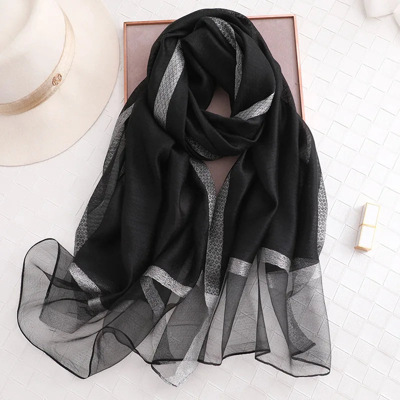 Summer Silk & Wool Long Scarf – Soft Lightweight Wrap for Women - eighttwentytwo92