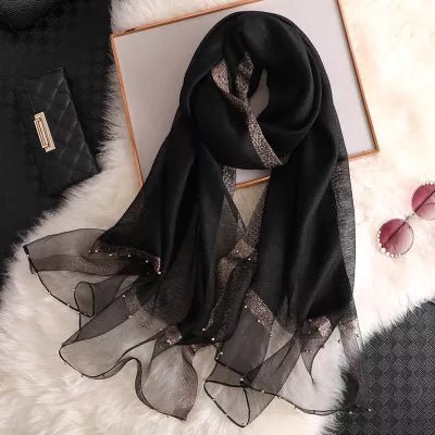 Summer Silk & Wool Long Scarf – Soft Lightweight Wrap for Women - eighttwentytwo92