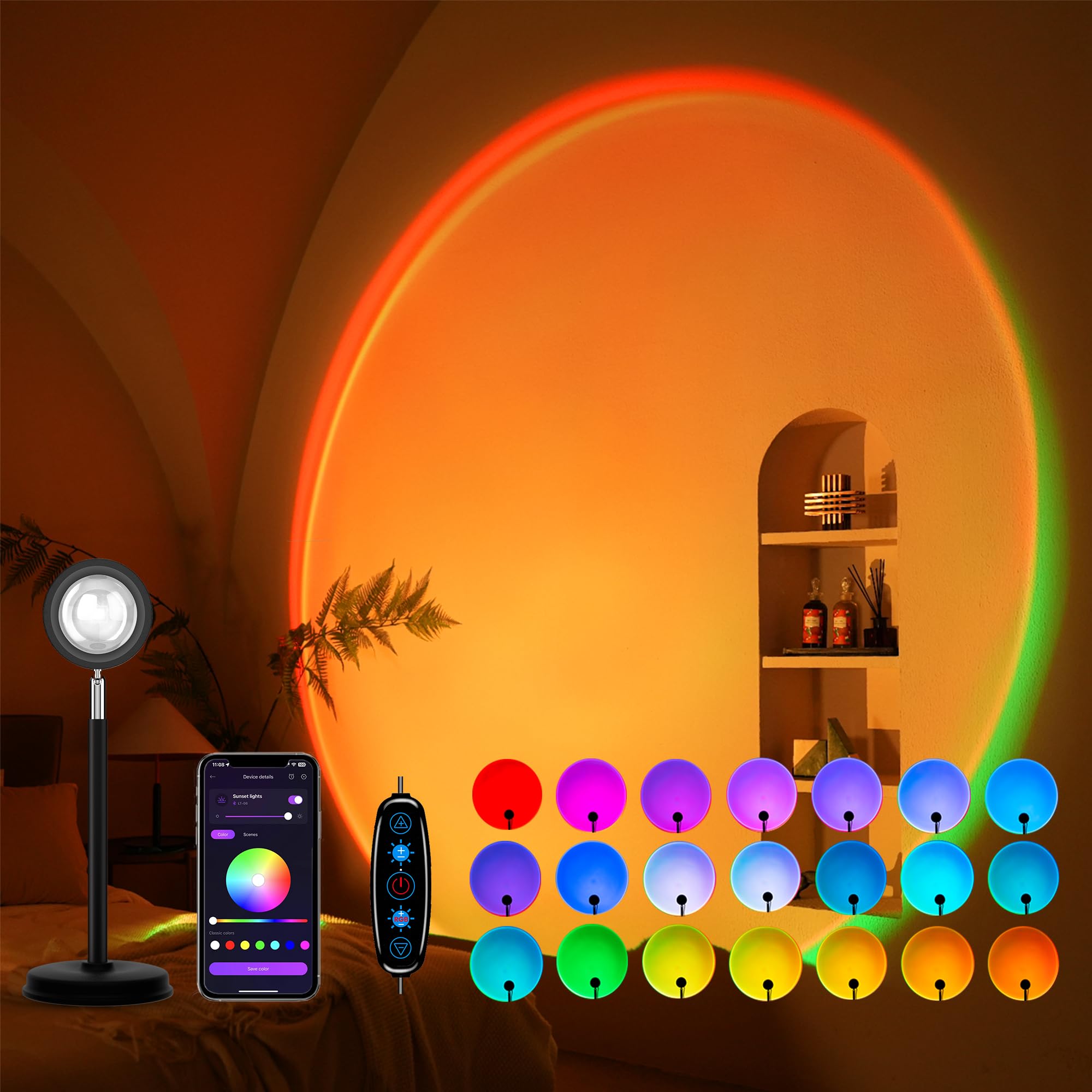 Tsrarey Sunset Lamp Projection, Not Only 21 Colors Sunset Lights, 180 Degree Rotation Led Light, Push Button Switch & APP Control Projector for Party Bedroom Decor - eighttwentytwo92
