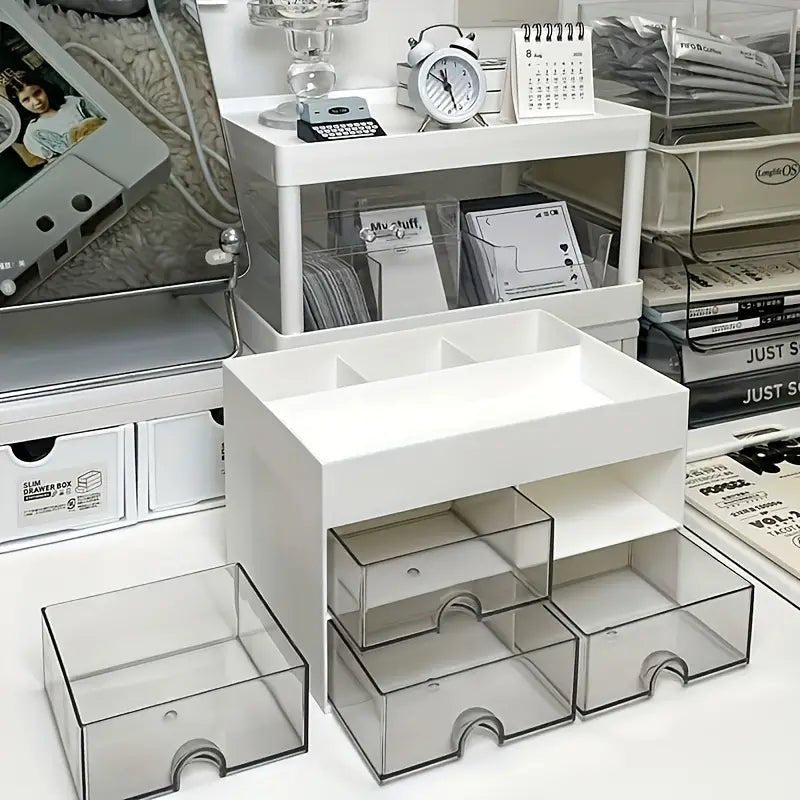White Acrylic 4 - Drawer Desktop Organizer with Open Tray Top - eighttwentytwo92