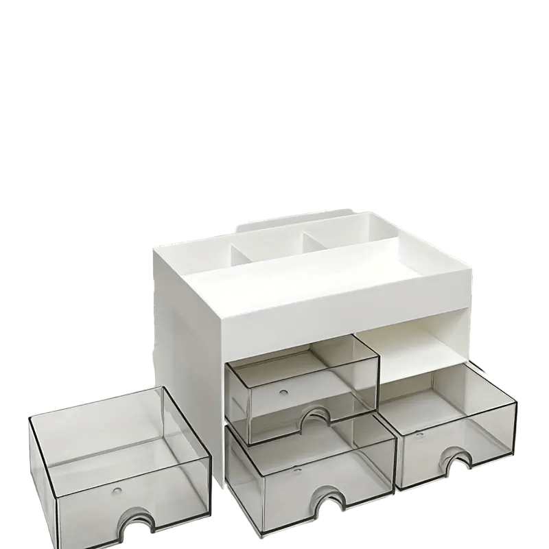 White Acrylic 4 - Drawer Desktop Organizer with Open Tray Top - eighttwentytwo92
