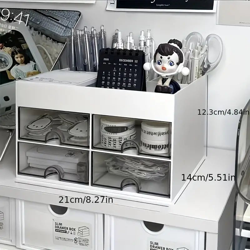 White Acrylic 4 - Drawer Desktop Organizer with Open Tray Top - eighttwentytwo92